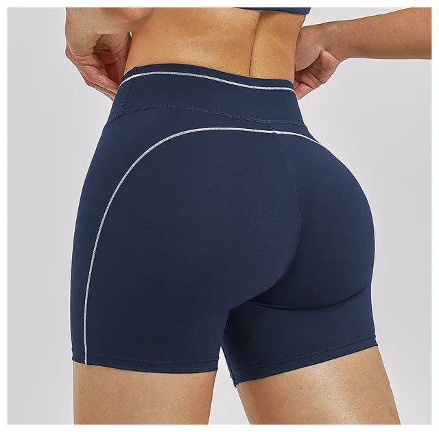 Shorts de yoga et de sport pour femme, taille haute, couleur contrastante, effet push-up, pour la course en extérieur et le fitness