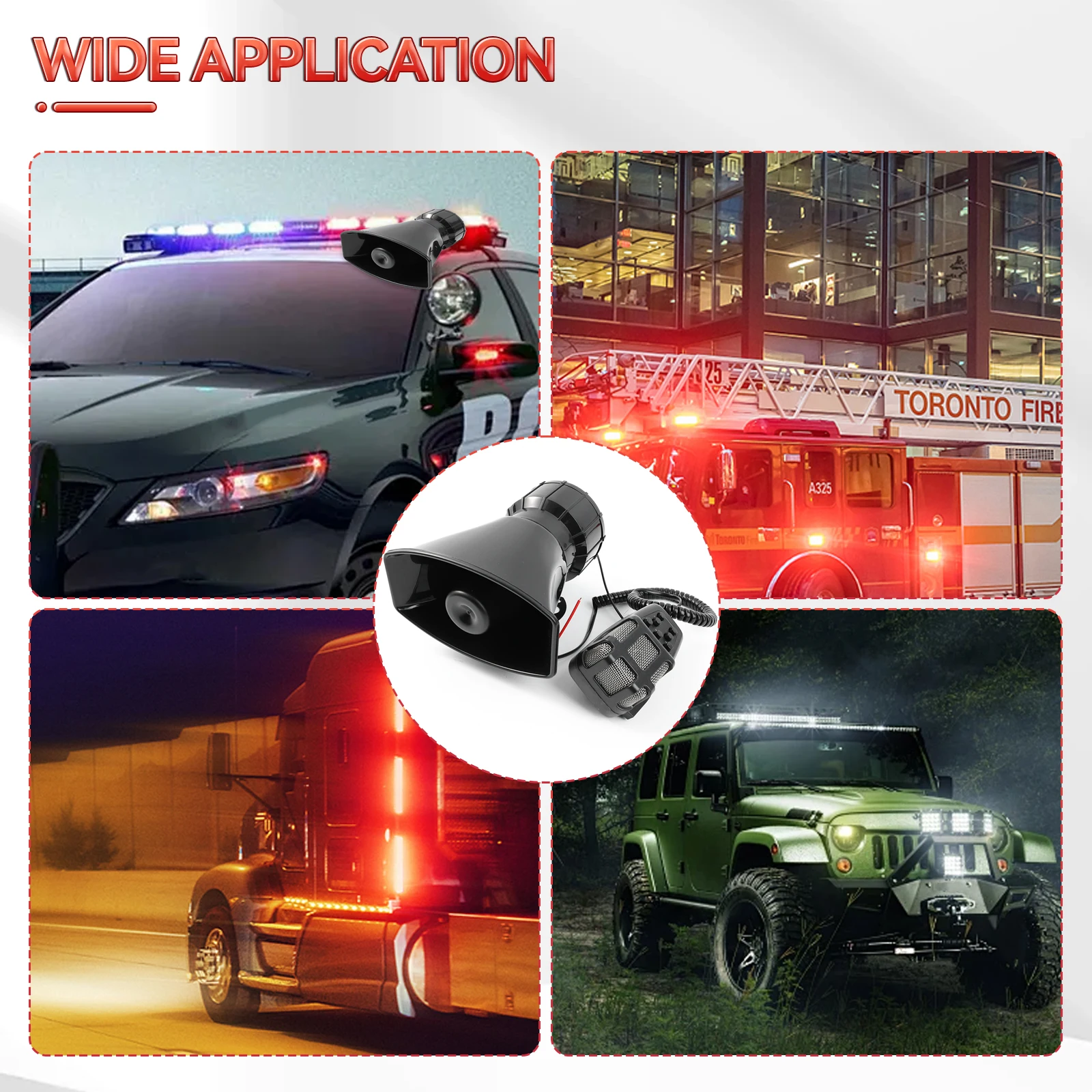 Police Siren Air Horn Speaker Multi-tone & Claxon Horn Car Warning Alarm Megaphone 120DB Loud 12V 100W 7 Sounds Car Claxon