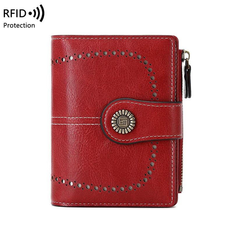 RFID Anti-Theft Retro Wallet for Women, Multi-Card Zipper, Zipper Buckle, Fashion Coin Wallet, Multi-functional Short Wallet 2