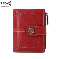 RFID Anti-Theft Retro Wallet for Women, Multi-Card Zipper, Zipper Buckle, Fashion Coin Wallet, Multi-functional Short Wallet 2