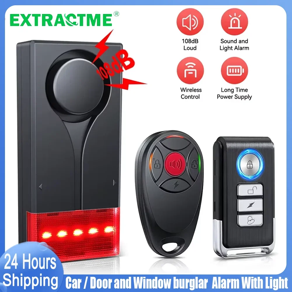 Extractme 108dB alarme antivol alarme de Vibration sans fil avec télécommande alarme de porte et de fenêtre système de sécurité d\'alarme de voiture 1