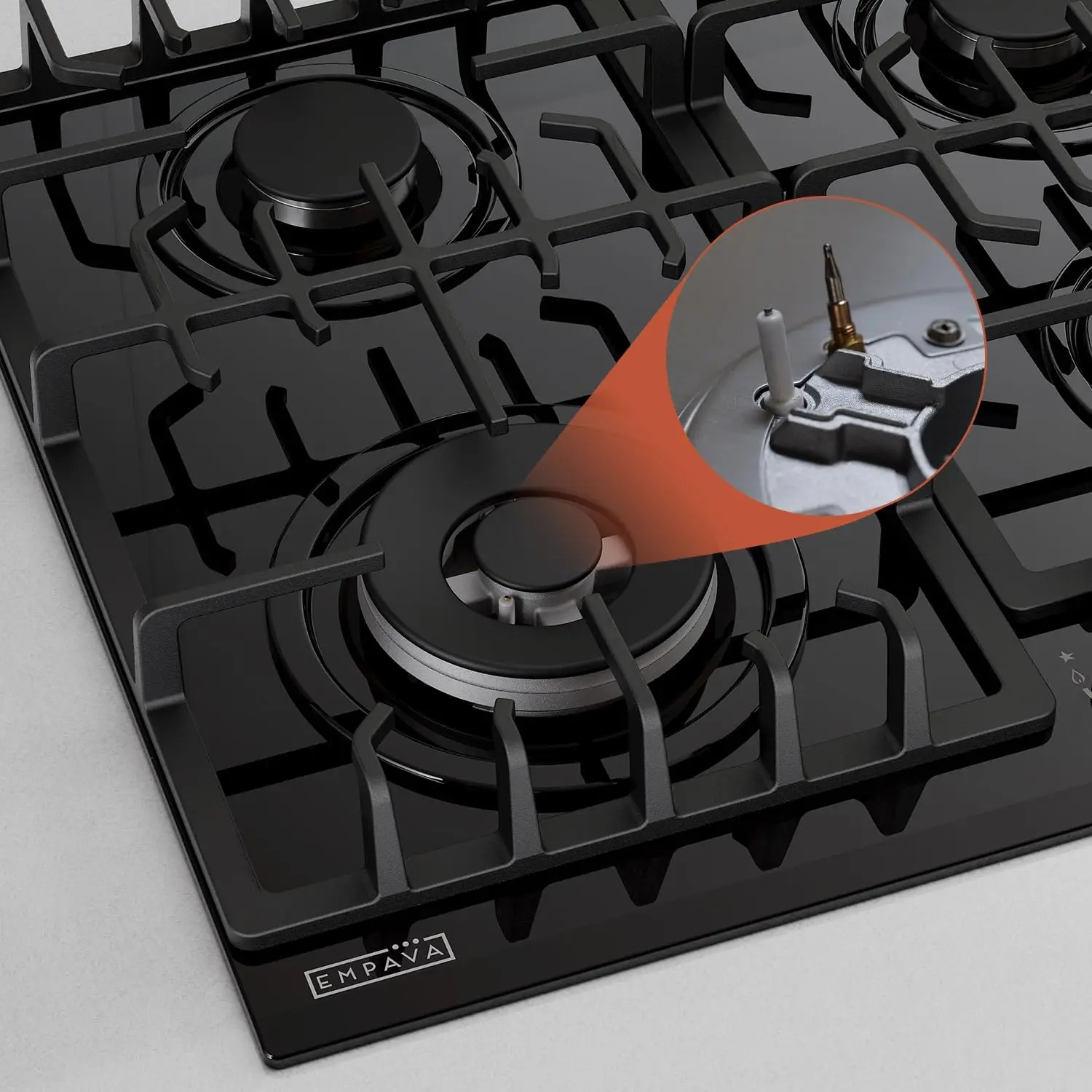 24 in. Gas Stove Cooktop with 4 Sealed Burners-Heavy Duty Continuous Grates-NG/LPG Convertible-Black Tempered Glass Surfa
