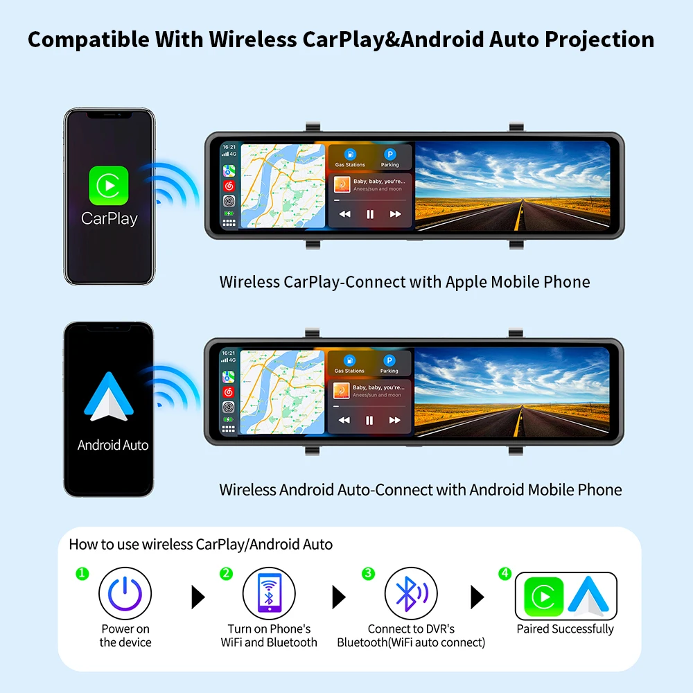 Imagebon Dash Cam 11.26 4K ADAS 백미러 카메라 CarPlay 안드로이드 자동 자동차 DVR WiFi FM GPS AUX 야간 투시경 비디오 레코더