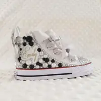 Customized Your Name Original Kid Canvas Shoes Sparkle Rhinestone cow Inspired Baby Girl Handmade Gift Crystal Flats Sneakers 1