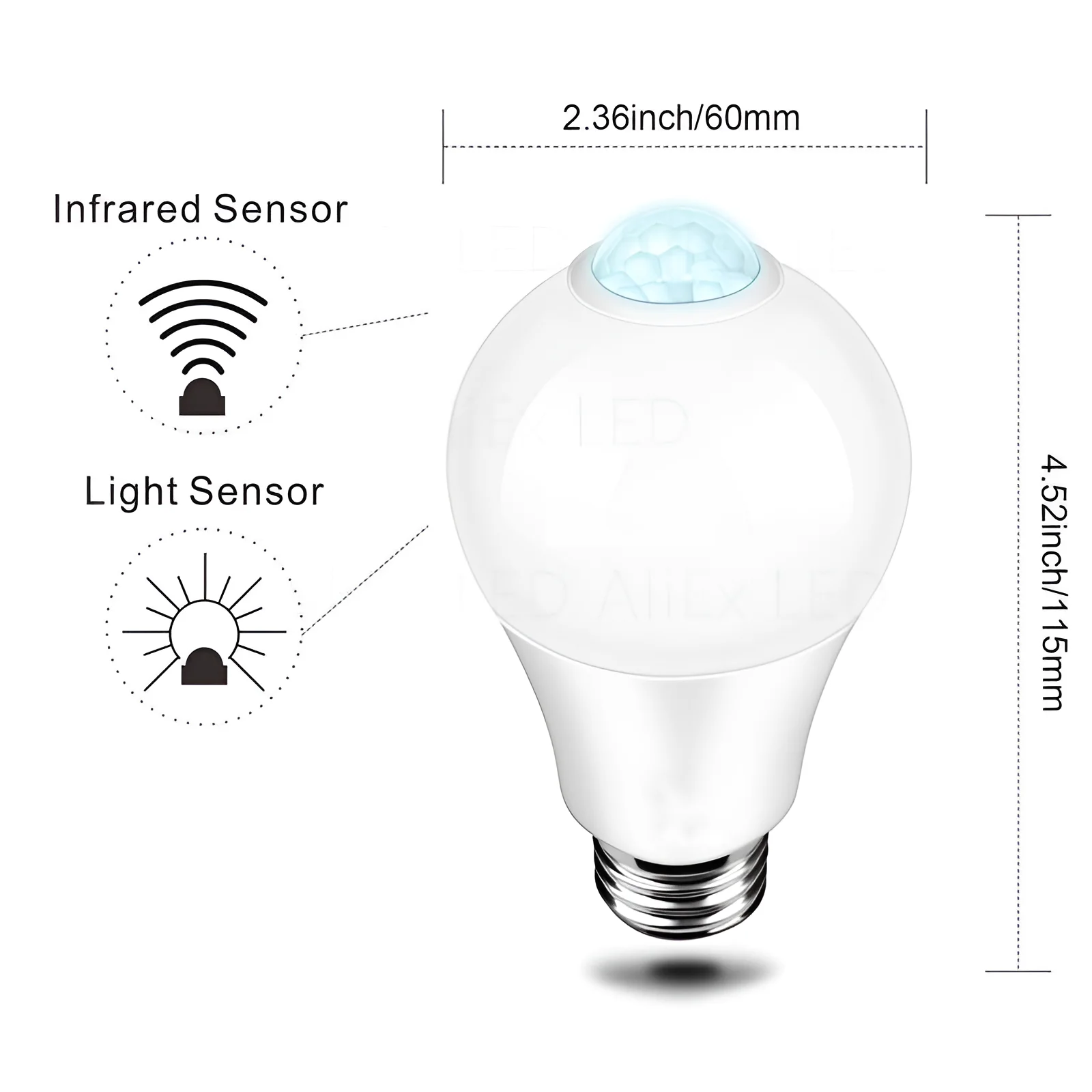 Description Picture 6 of item85-265V E27 PIR Motion Sensor Lamp 12W 15W 18W 20W LED Bulb with Motion Sensor Infrared Radiation Motion Detector Security Light