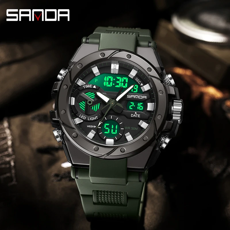 Men's Multifunctional Outdoor Waterproof Electronic Watch Digital Wristwatches SANDA 3313 Student Fashion Trend Military Style