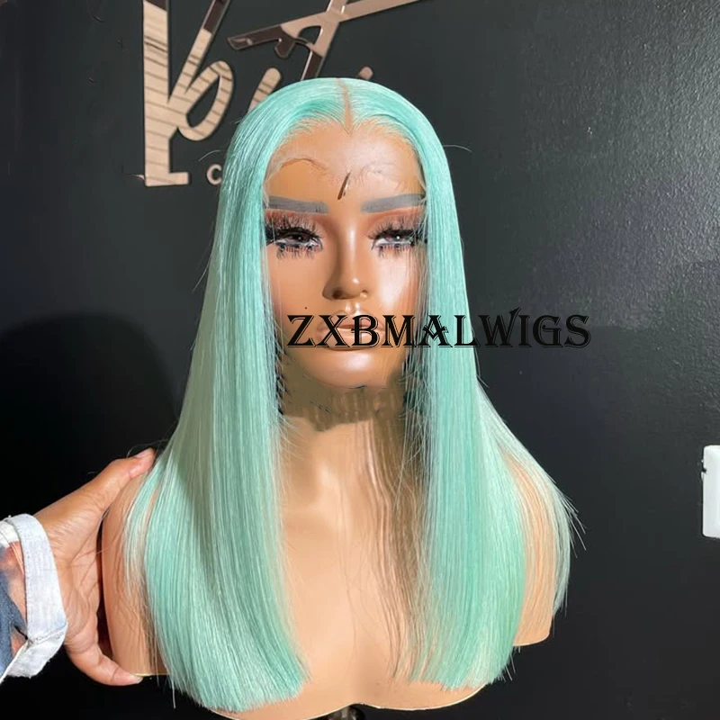 ZXBMALWIGS Straight Synthetic Hair Mint Green 13X4 Lace Front Wigs for Women High Temperature Fiber Lace Wigs Daily Cosplay