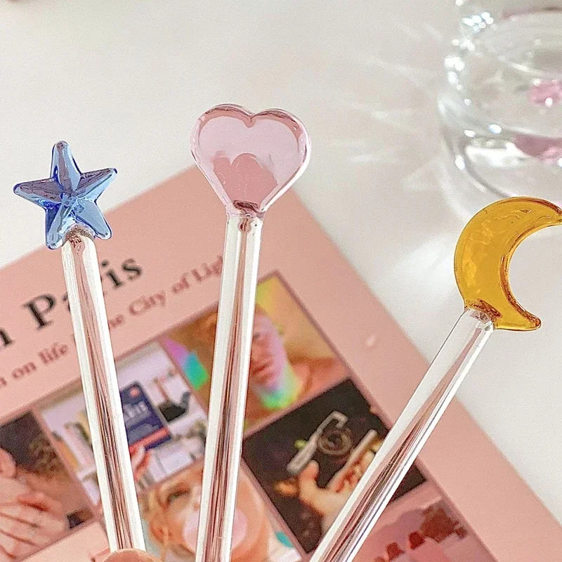 Glass Stirring Rod Clear Mixing Sticks Green Cute Handle Stir Bar Coffee Cocktail Sticks Drink Mixer Muddler for Home Party 1PC cocktail muddler