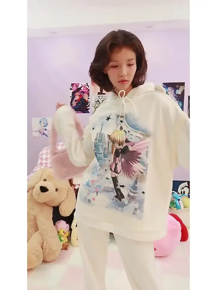 CFIERCE Women Angel Printed Wings Decorative Pullover Japanese