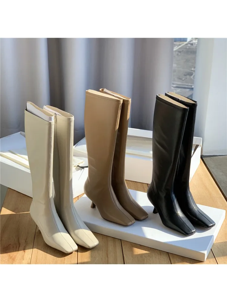 

Fashion Brand BF Women's Knight Boots Kitten Heel High Boots French Retro High Heels Boots Genuine Leather Knee-high Boots