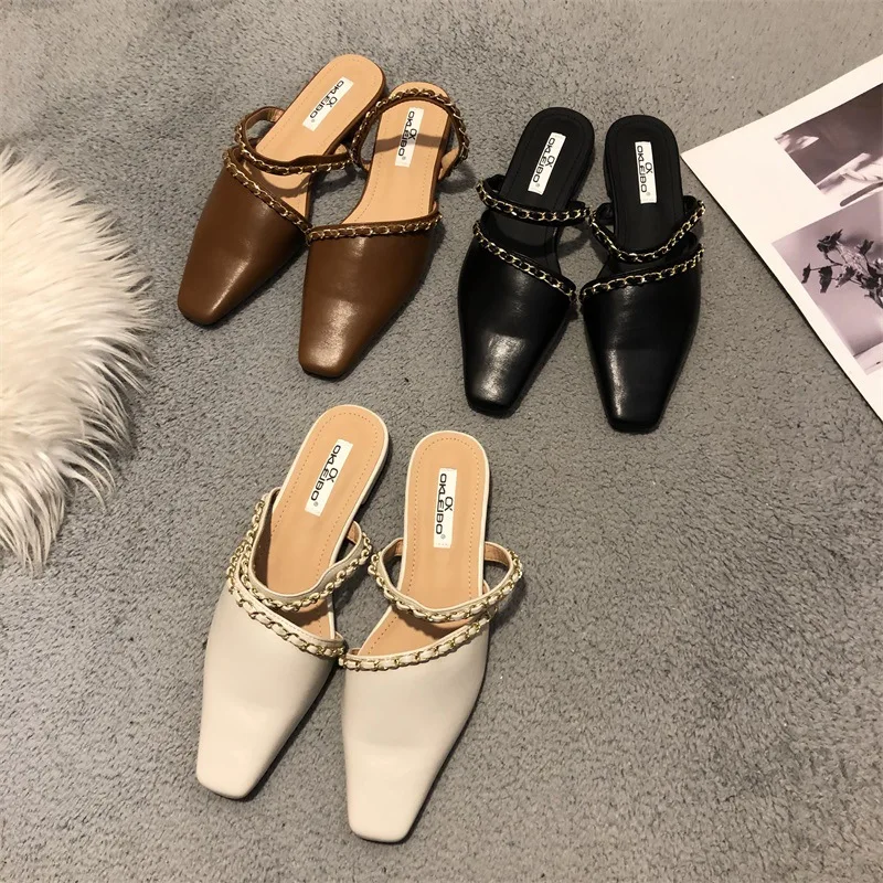 

Shoes Woman 2024 Cover Toe Glitter Slides Female Slippers Low Jelly New Pointed Rome Hoof Heels Fabric Rubber PU Crystal