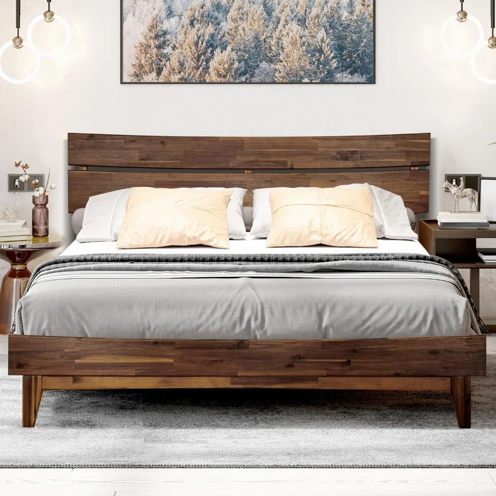 

Acacia 14 Inch Wood Platform Bed, Bed Frame with Headboard, Queen Size Frame, Chocolate