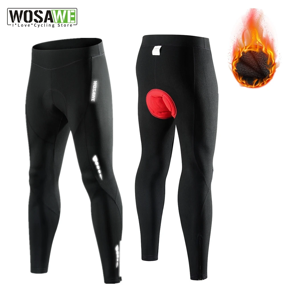 WOSAWE 남녀공용 플리스 사이클링 바지, 5D 젤 패딩, 열 Mtb 자전거 타이츠, 남성 여성 방풍 자전거 긴 바지, 겨울