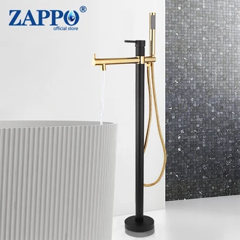 ZAPPO อิสระก๊อกน้ําอ่างอาบน้ําชั้น Mount Tub FILLER สูงก๊อกน้ําอ่างอาบน้ําทองเหลืองห้องน้ําก๊อกน้ําแบบใช้มือถือ 1