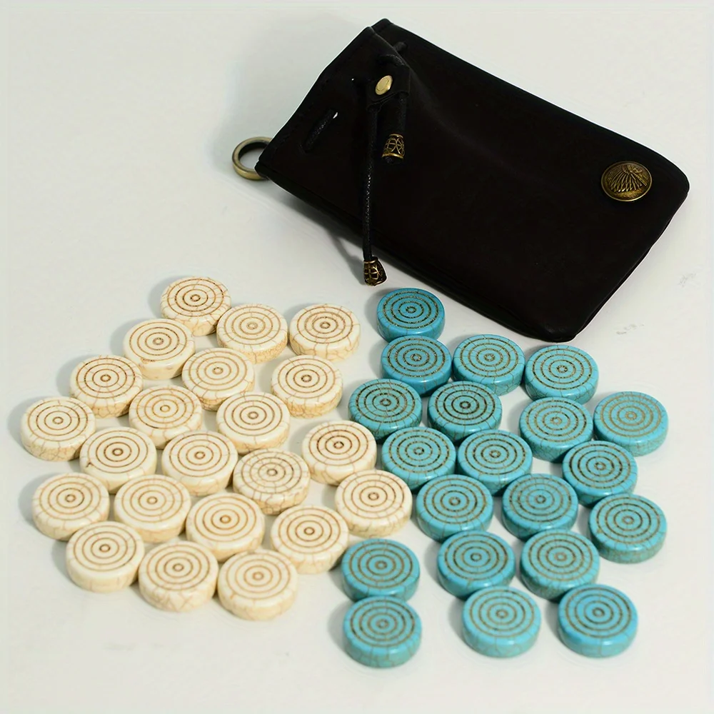 Checkers 40 Pieces with White and Blue Dual Color Circular Thread Pattern Turquoise Stone Material