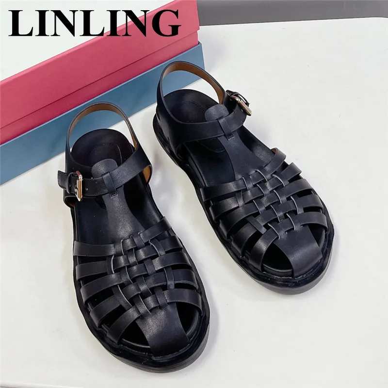 

Summer Hollow Out Flat Sandals Women 2023 Cow Leather Cutouts Casual Womens Shoes Ladies Ankle Strap Gladiator Sandals Mujer