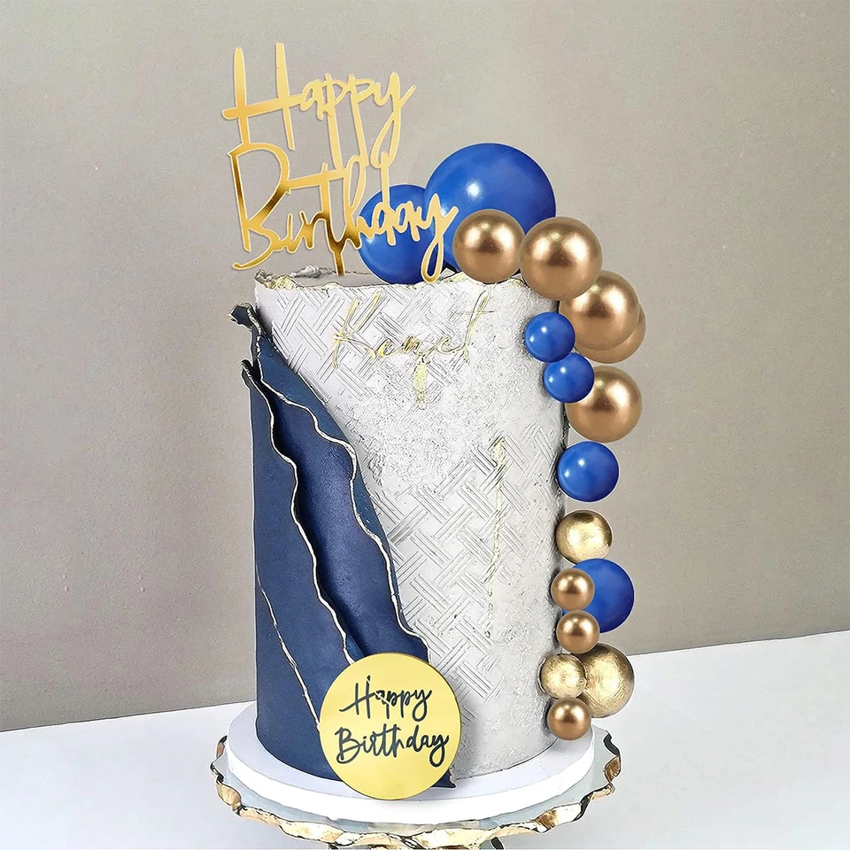 Boho taarttopper, goudblauwe ballen, taartdecoraties