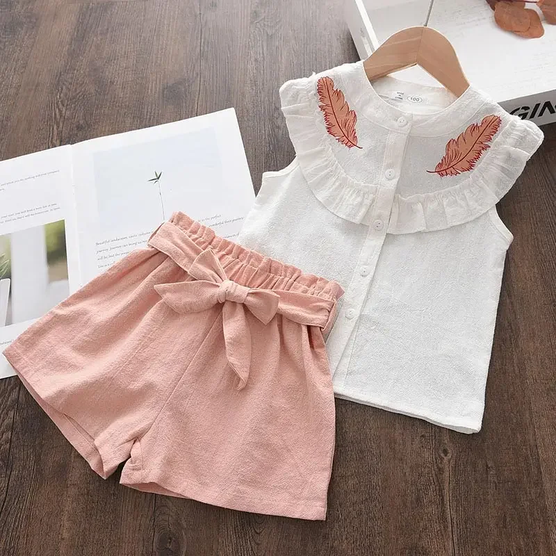 Girls Clothing Sets Summer Children's Clothes Cute Dots Lace + Bow Short Pants 2pc Suits Kids Outfits kids clothing set girls clothing set