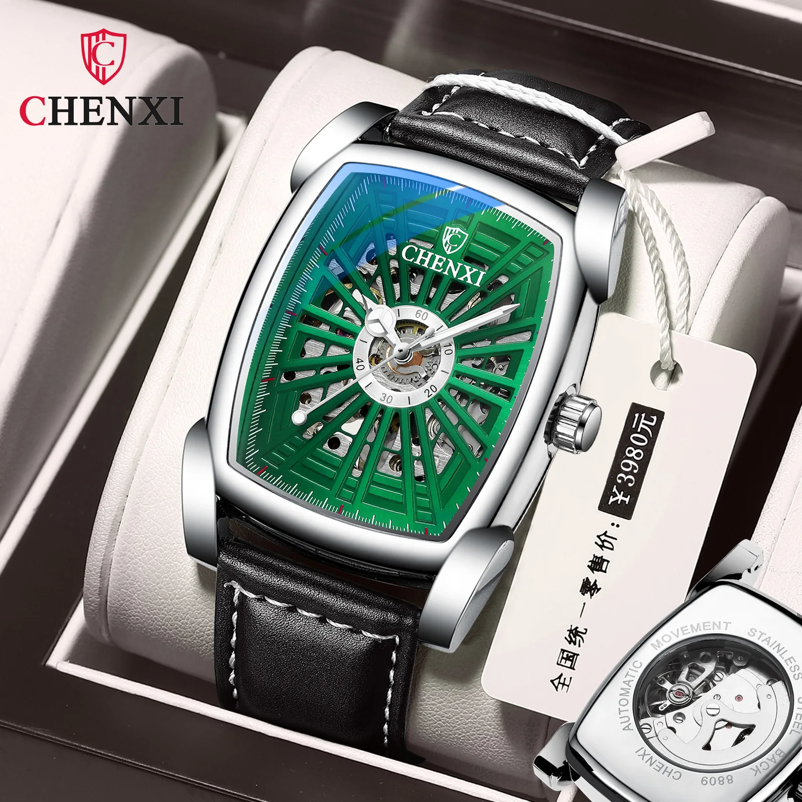 CHENXI Brand Watch Automatic Mechanical Watch Men's Square Hollow Mechanical Watch