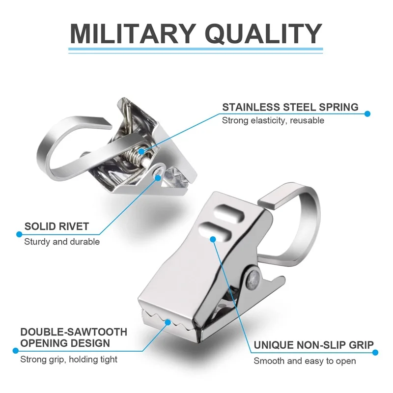 20PCS Multifunctional Stainless Steel Curtain Hook Clips Super Load-bearing Shower Door Curtain Hook Clip Window Accessories curtain clips curtain hooks shower curtain hooks