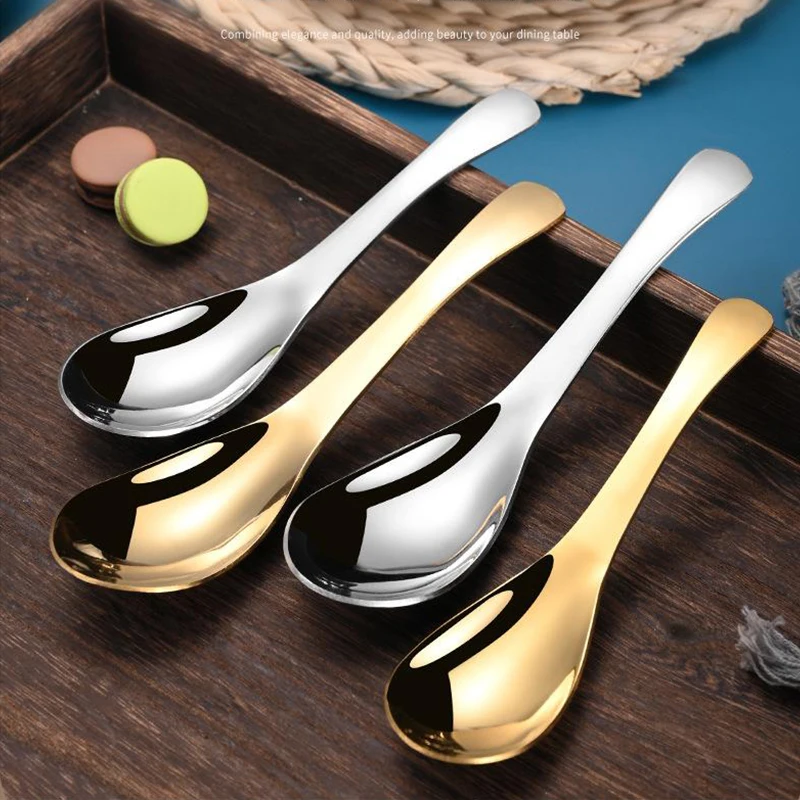 

Stainless Steel Chinese Soup Spoons Home Kitchen Deepen Large Capacity Silver Mirror Polished Flatware For Soup Rice Tableware