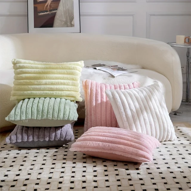 Fuzzy Striped Plush Pillow Cover 4