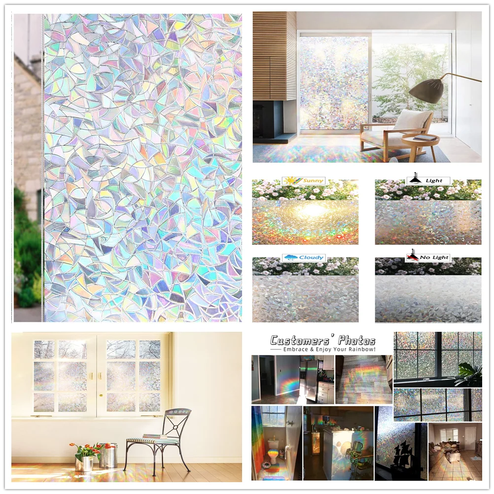 45x200cm 3D Fensterfolie Regenbogen Effekt Statisch