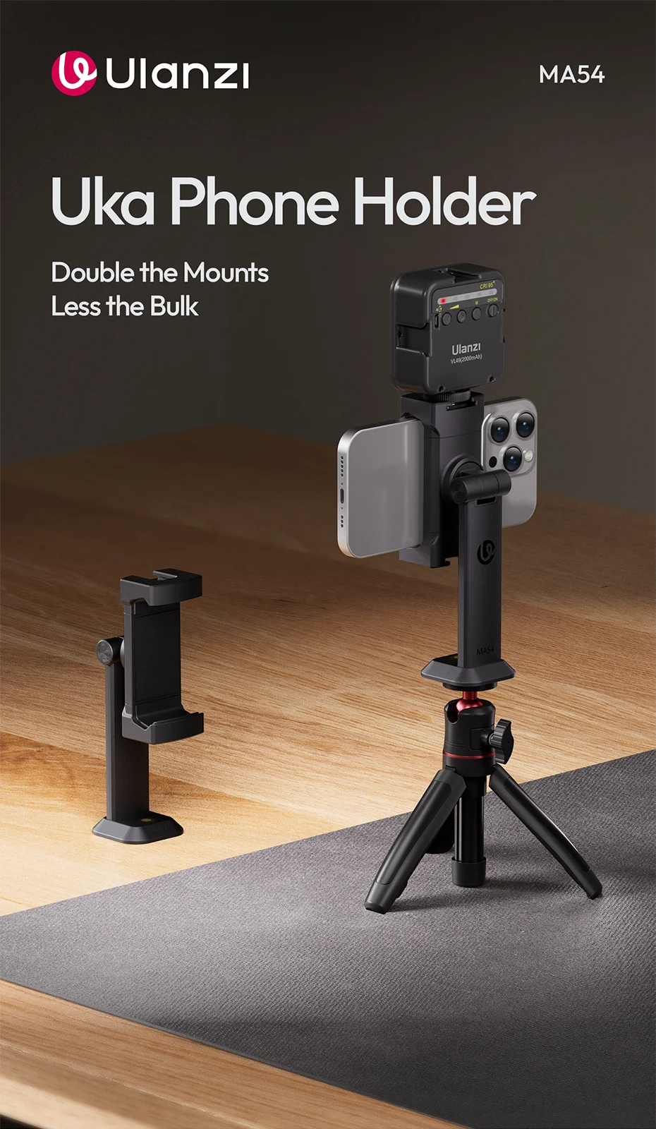 Phone Holder Rotatable Phone Clip with 1/4' Screw Hole & Uka Base Clamp 60-105MM