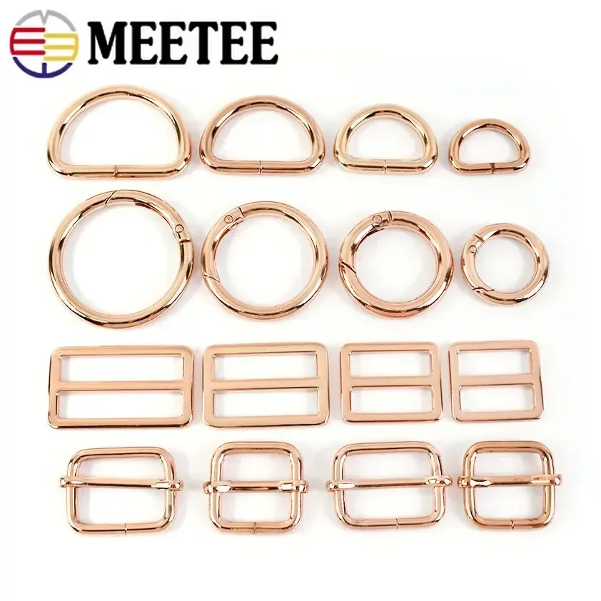 5Pcs RoseGold Bag Buckles Metal O D Ring Clip Clasp Tri Glide Slider Hook Backpack Belt Strap DIY Hardware Sewing Accessories