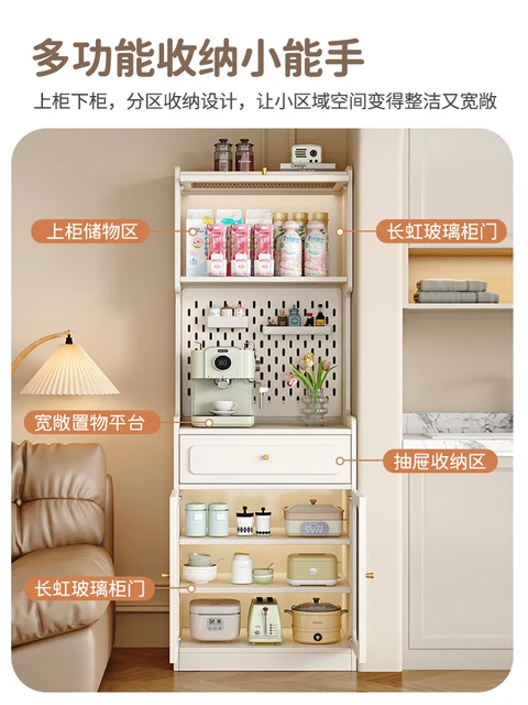 ตู้เก็บของข้างโต๊ะอาหารไม้เนื้อแข็งสไตล์นอร์ดิก สำหรับอพาร์ทเมนต์ขนาดเล็ก ครัวเรียบง่าย ตู้เก็บของแบบมีช่อง ติดผนัง แคบ 4