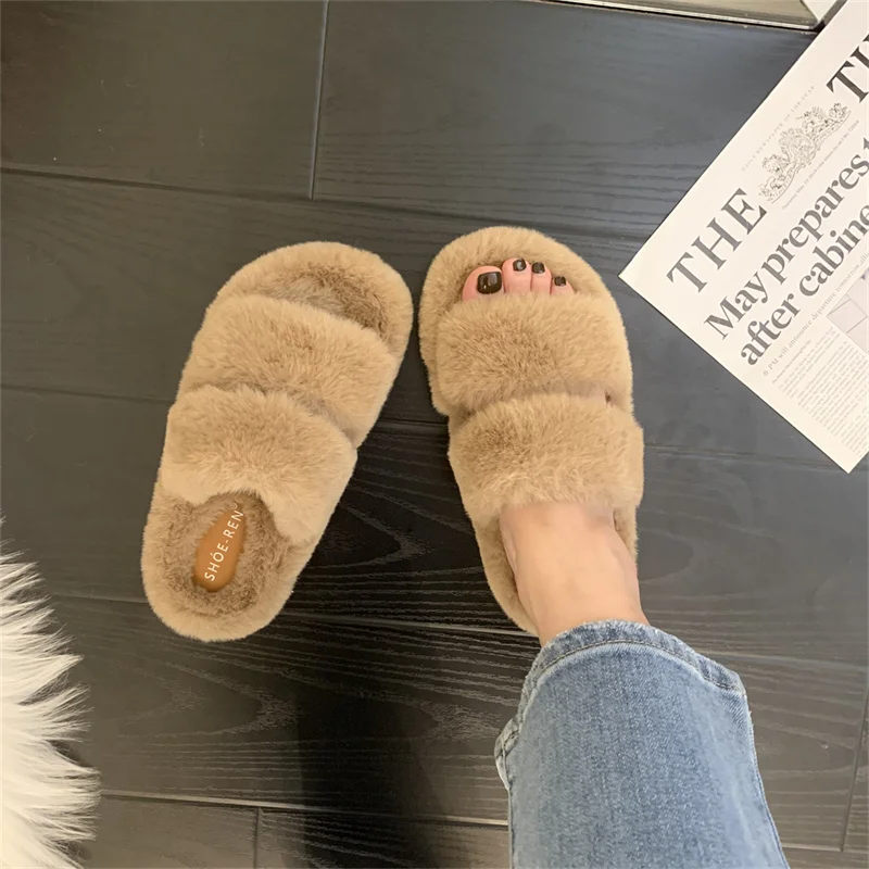 Autumn and winter new mink rabbit hair girls flip-flops cashmere slippers Ladies wear warm fashion thick flat fur shoes wool