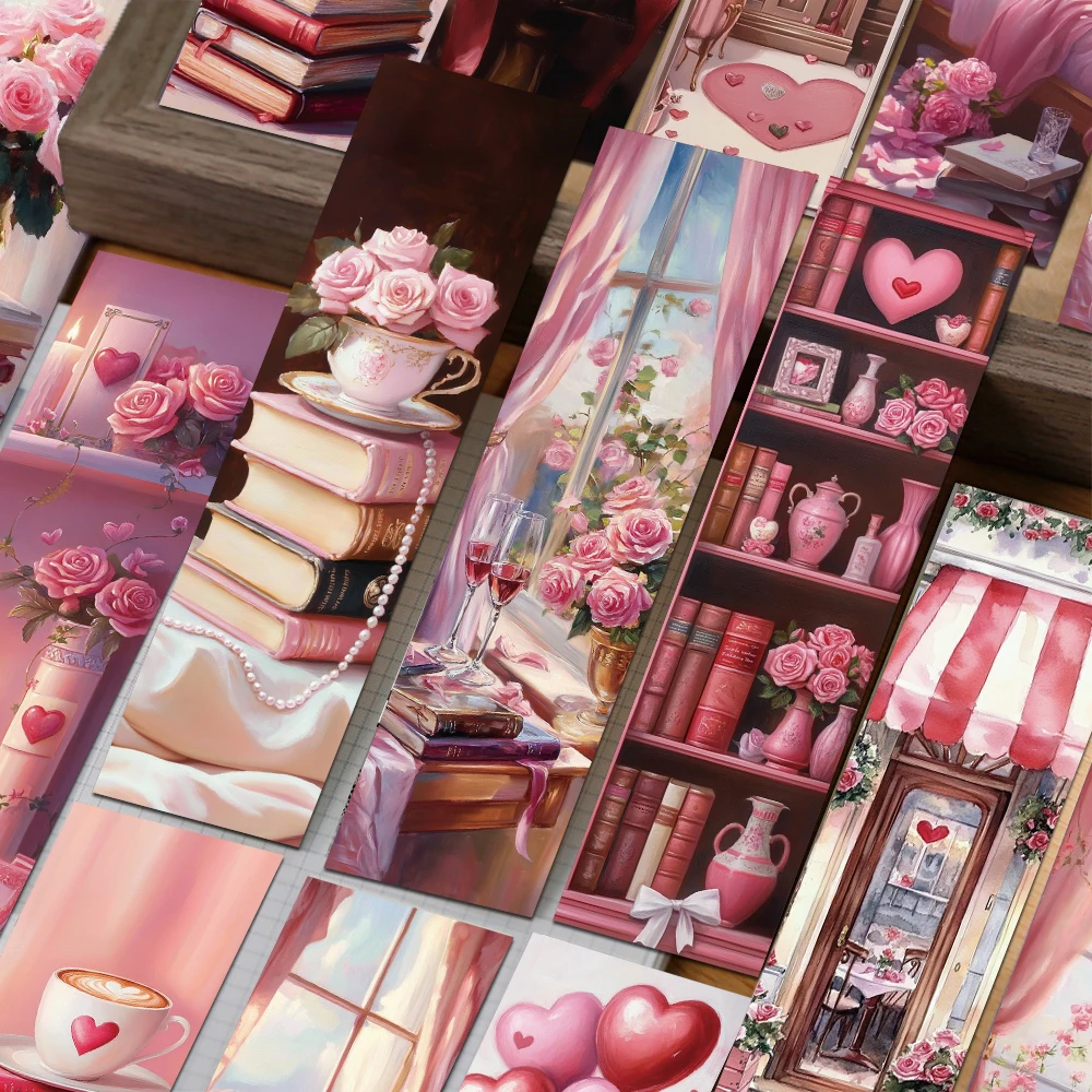 30pcs Romantic Pink Rose Bookmarks Reading Pages Books Labeled School Stationary Supplies DIY Aesthetic Bookmarks Paper Cards