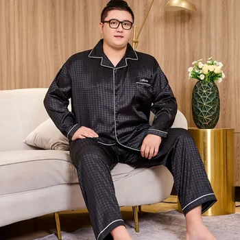 남성용 캐주얼 잠옷 세트, 실크 쿨 잠옷, 용수철 럭셔리, 빅 프린트, 느슨한 잠옷, 아이스 새틴 사이즈, 여름