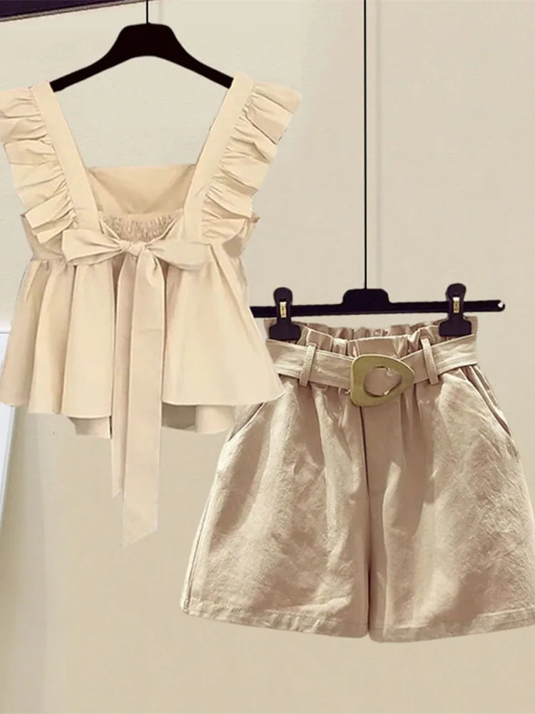 Spring/Summer Set Women's New Korean Edition Slimming Flying Sleeves Shirt Slimming Casual Pants Age Reducing Two Piece Set