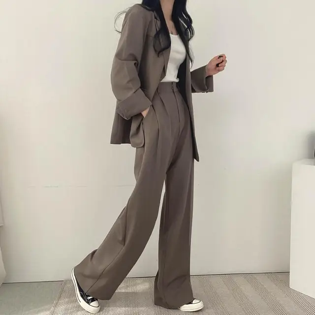 Wide Leg Suit Pants Set Elegant Women's Business Suit Set with Single-breasted Cardigan Jacket High Waist Wide for Professional 4 Wide Leg Suit Pants Set Elegant Women's Business Suit Set with Single-breasted Cardigan Jacket High Waist Wide for Professional 4