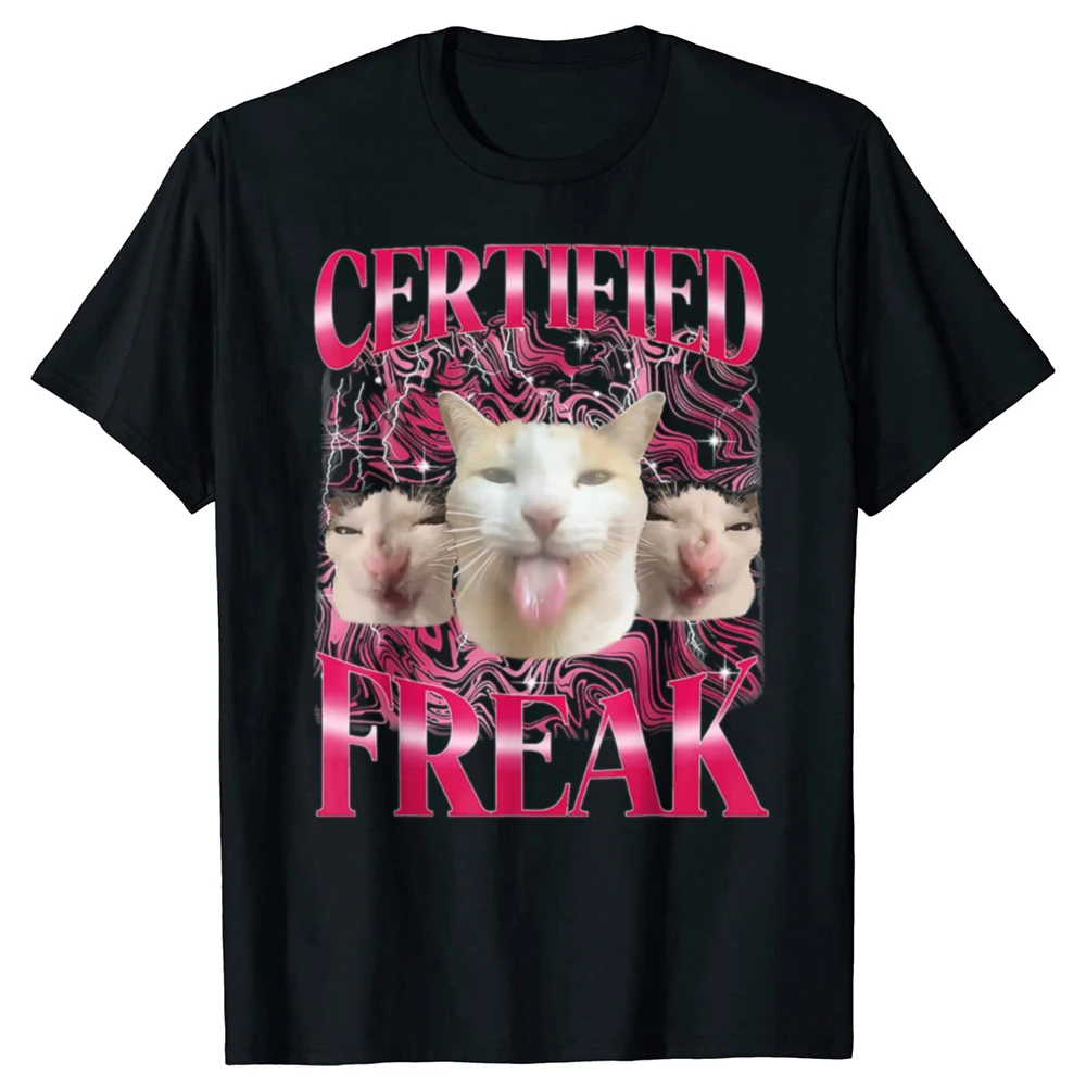 Zertifiziertes Eat Cement Cursed Cat Lustiges Katzen-Meme Herren Baumwoll-Humor Streetwear T-Shirt Kurzarm Unisex Lockere Kleidung