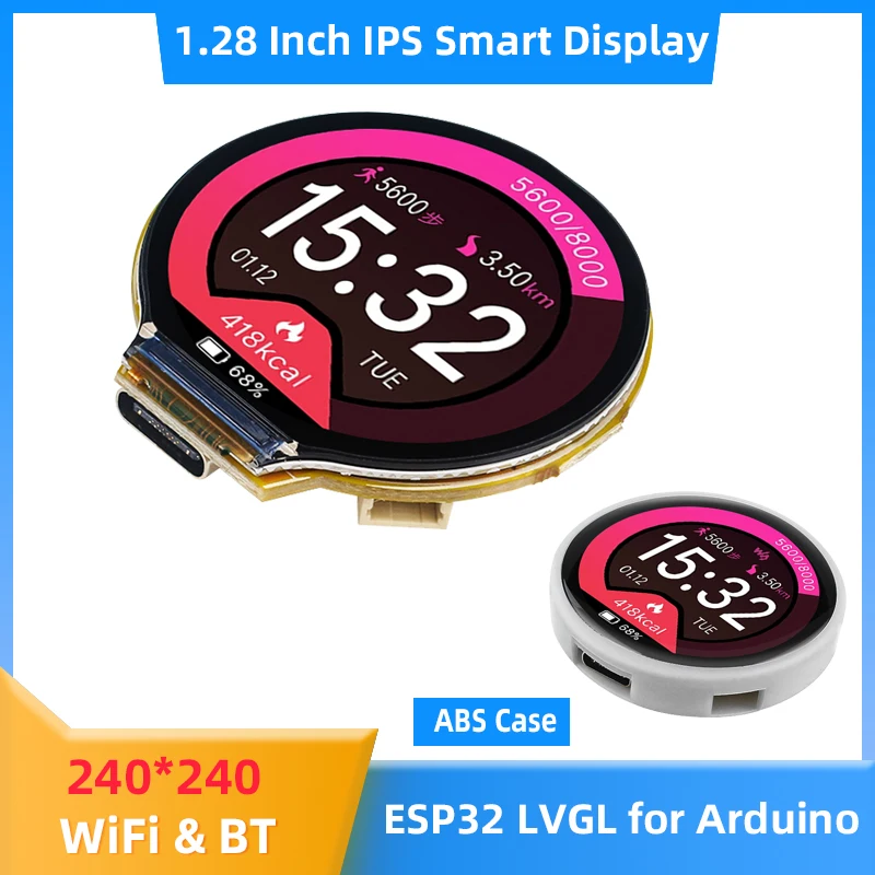 Placa de Desenvolvimento Esp32 Lvgl para Arduino Ips Smart Display 1.28 240×240 Lcd Módulo Tft Wifi Bluetooth Toque Opcional