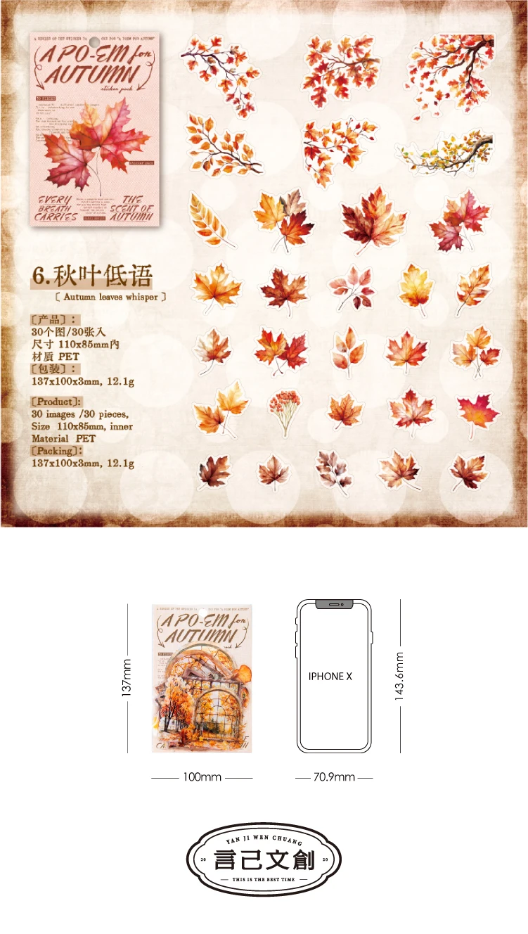 30 teile/paket Herbst Thema PET Aufkleber Scrapbooking Materialien DIY Junk Journal Collage Collage sprache Dekor Aufkleber – Detail 17