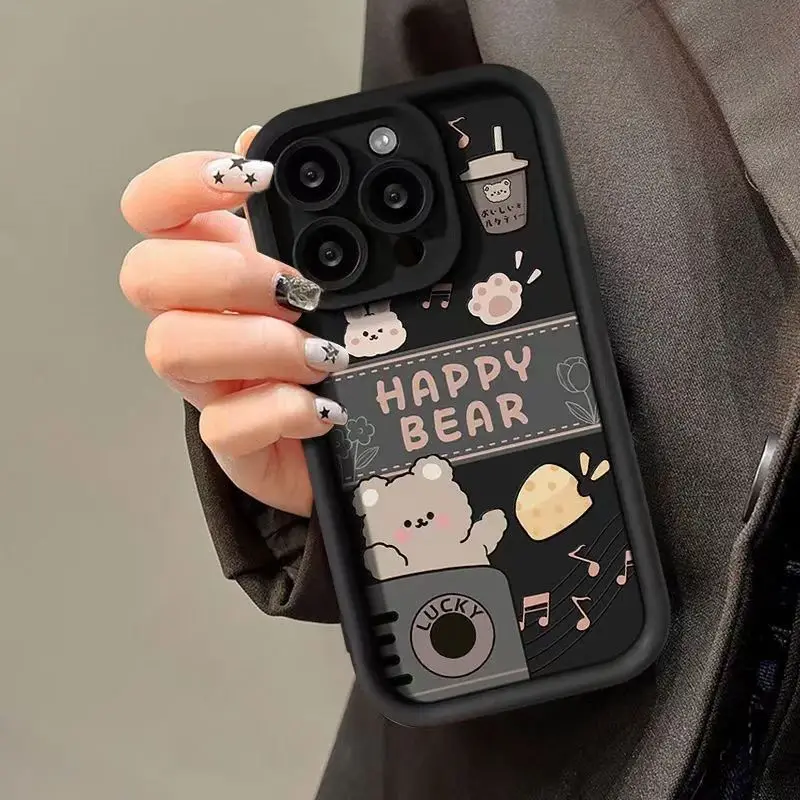 Music Bear Cartoon Candy Matte TPU Phone Case Cover