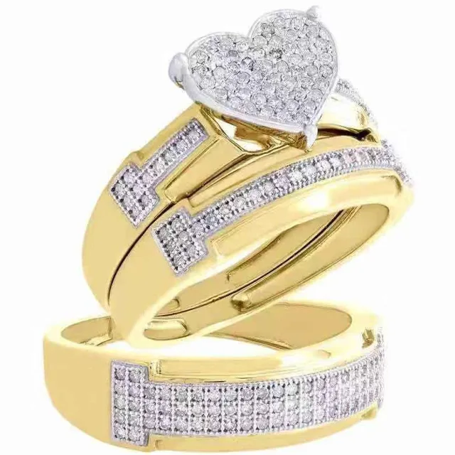 Mifeiya Luxury Wedding Engagement Lover's Ring Set Bling Iced Out Geometric AAA Cubic Zircon Crystal Ring for Couple Women Men CR6064XS