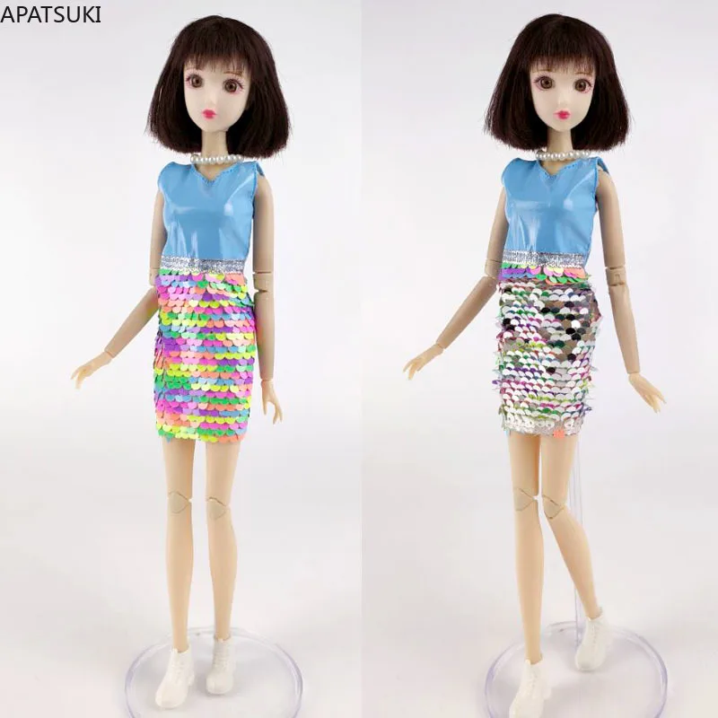 Blue Rainbow Handmade Unique Sequin Doll Dress For Barbie Doll Clothes Outfits Party Gown For 1/6 Bjd Dolls Accessories Kid Toys