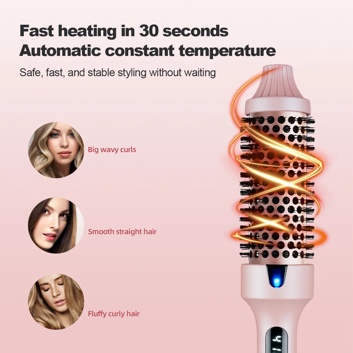 Escova modeladora dupla função para alisar, cachear e ondular cabelos, com aquecimento PTC e luz vermelha._voghion.com