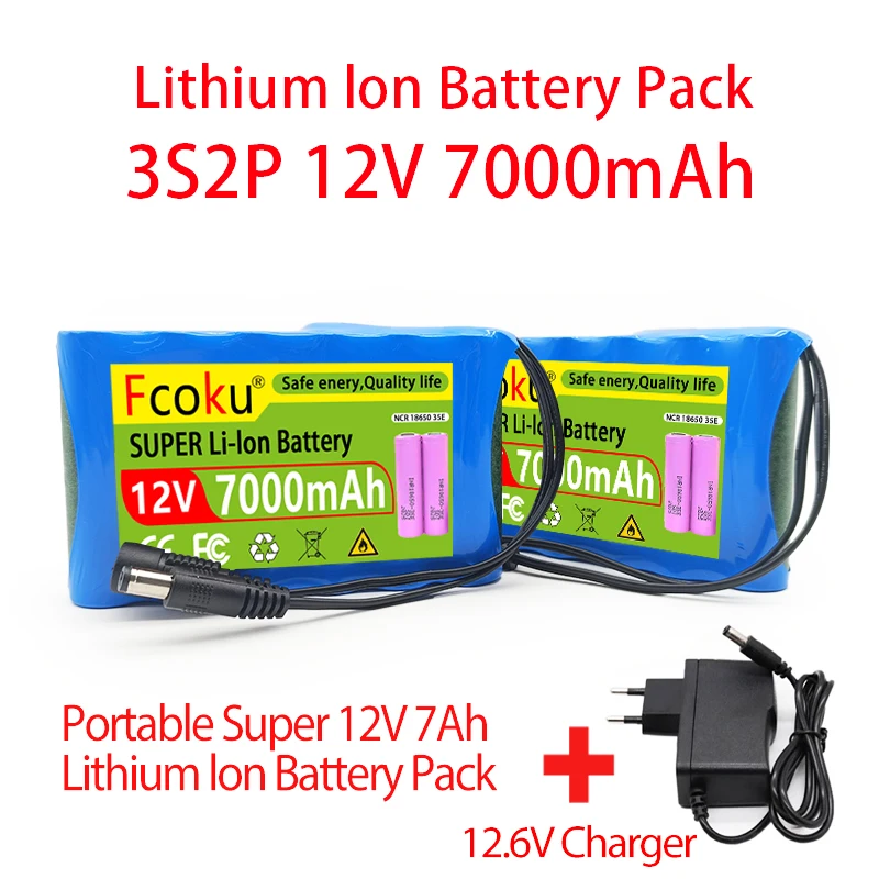 3 S2P 12V 7000Mah 18650 Batteria Ricaricabile Agli Ioni Di Litio Originale, Per Cctv Dc, Sostituzione Del Monitor Della Fotocamera Batteria 12.6V 7Ah