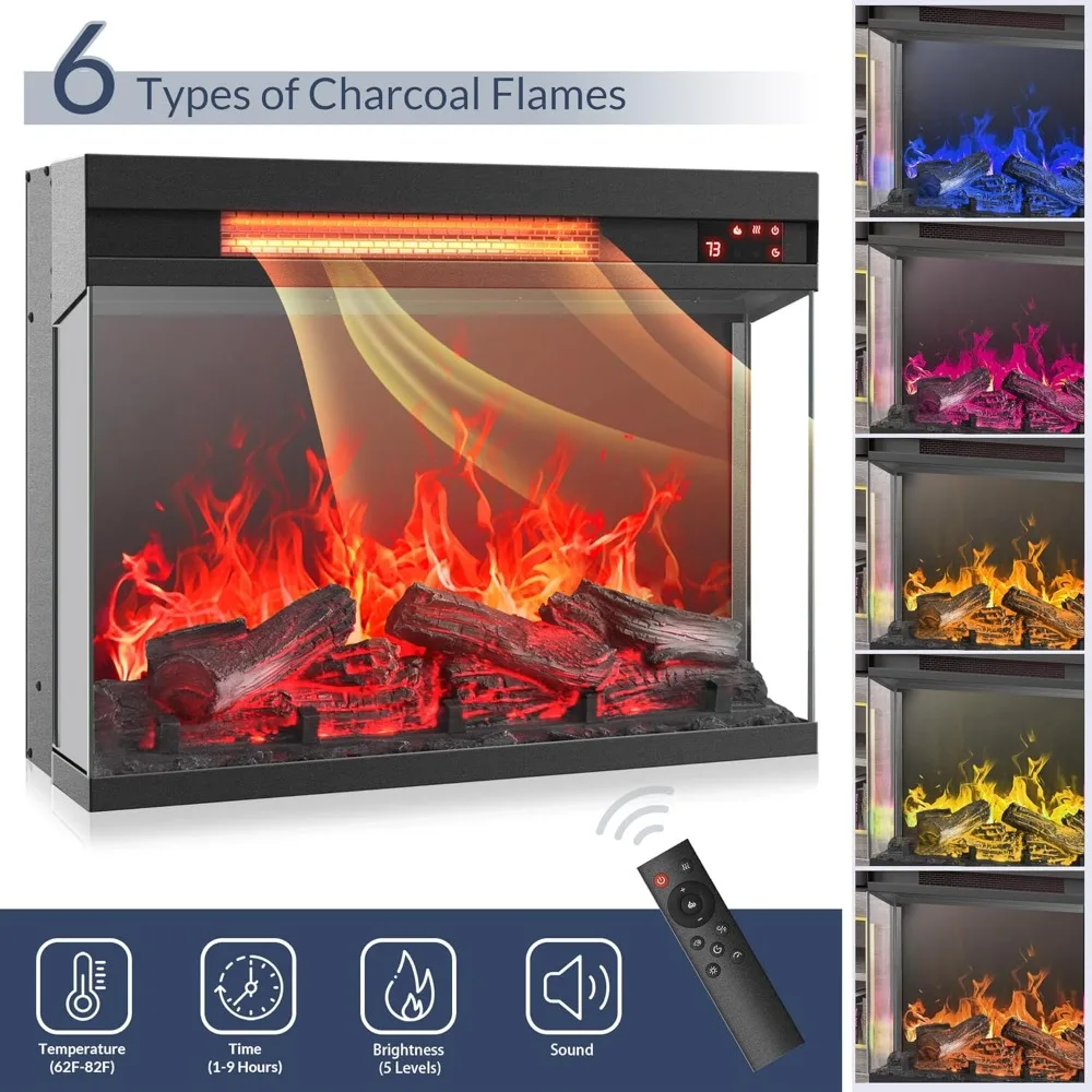 57" TV Stand with 23" Electric Fireplace Heater with Sound, Center for TVs Up to 65", with 3-Side Glass Display Fireplace 2