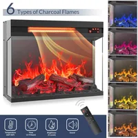 57" TV Stand with 23" Electric Fireplace Heater with Sound, Center for TVs Up to 65", with 3-Side Glass Display Fireplace 2