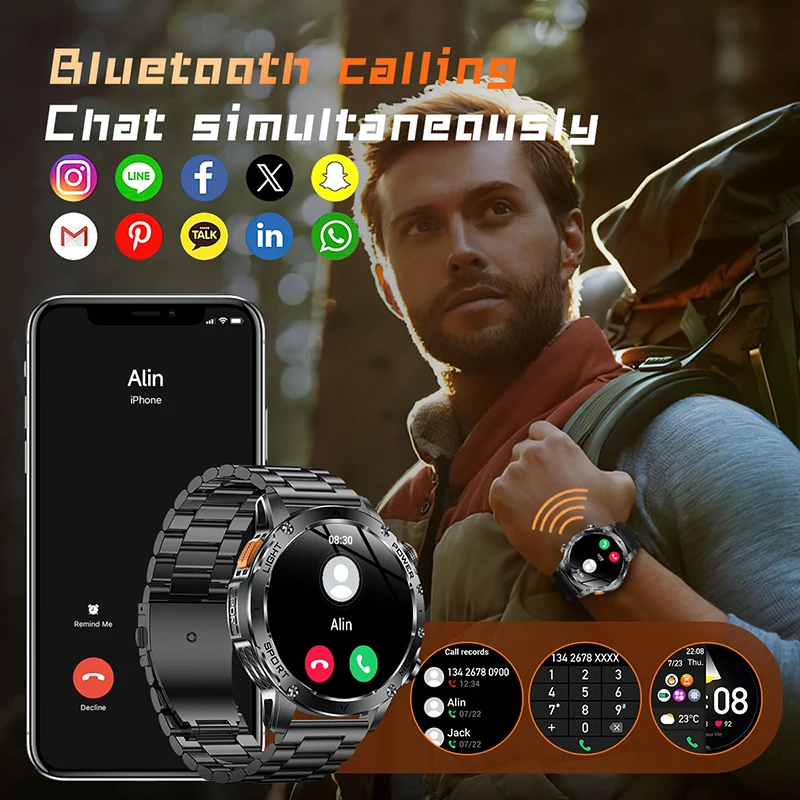 Adult Military Sports Smart Watch 5ATM IP69K Waterproof Clock GPS NFC Bluetooth Call LED Outdoor Fitness Sports Smartwatch Men