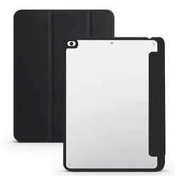 Flip Tablet Cover with Acrylic Back and Pencil Holder - Auto Wake/Sleep Function - iPad Air 1 (9.7inch) (YKL Black)