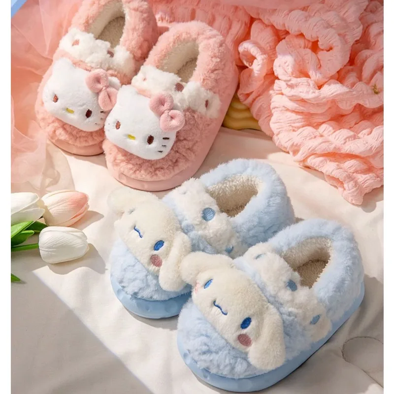 

New Sanrio Kuromi My Melody Hello Kitty Cotton Slippers Winter Cartoon Cute Girl Child Home Keep Warm Parent-child Cotton Shoes