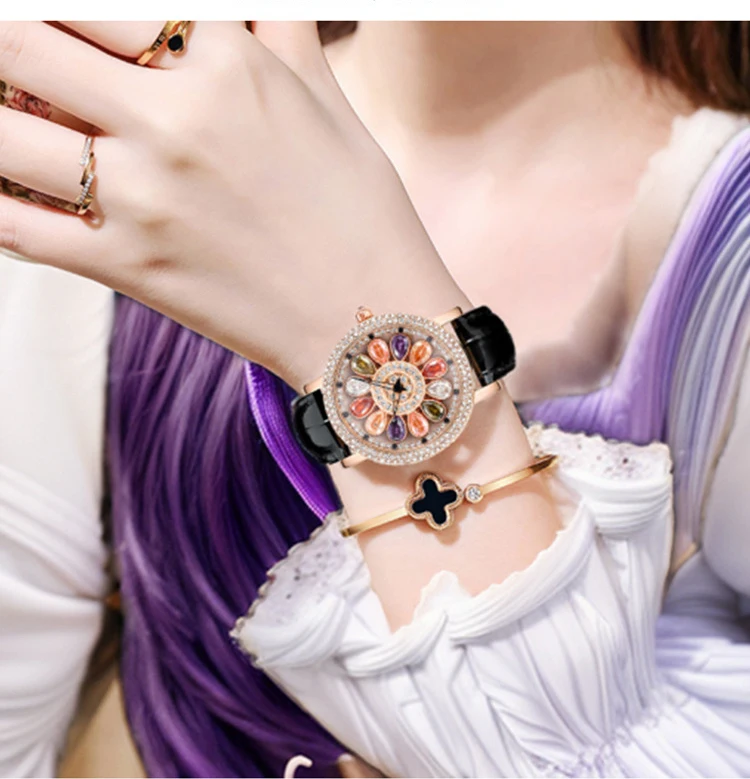 UTHAI H142 Watch Women's Light Luxury Waterproof Diamond Creative 360 ° Rotating Dial Female Fashion Quartz Clock Watches