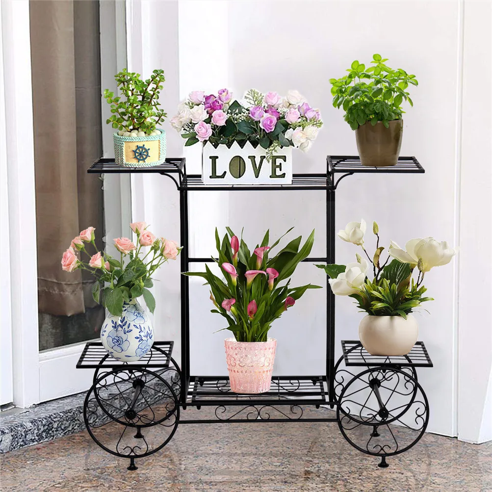 Large Metal Plant Stand Indoor 6 Tier Garden Cart Plant Holder Wrought Iron Plants Display Shelf Rack Outdoor Decorating Garden — view 2